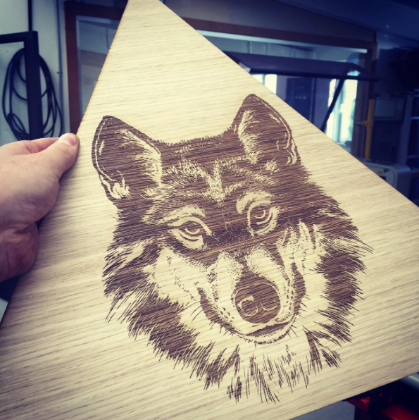 Raster engraved wolf | cotter